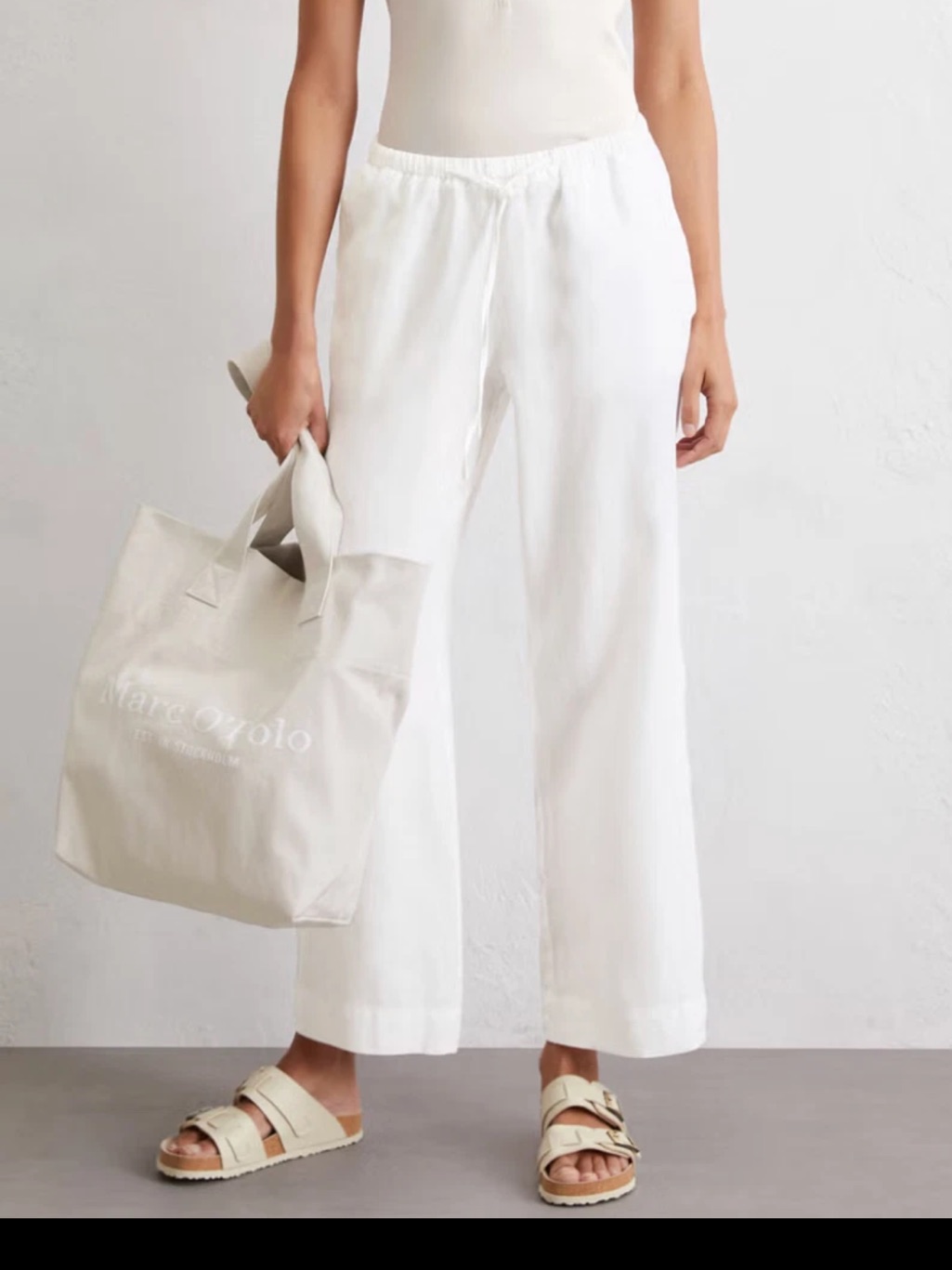 Marc O’polo White Wide-Leg Linen Pull On Pants Women Size 36